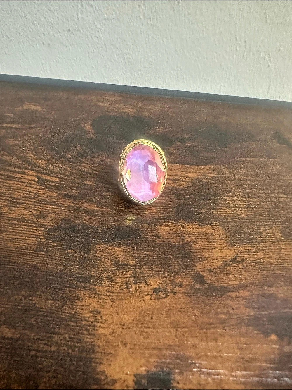 Gold-Tone Pink Stone Statement Ring Adjustable